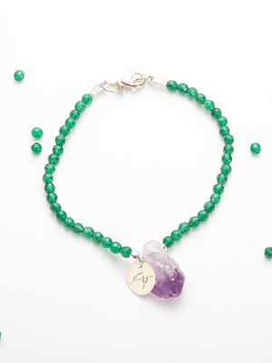 Pulsera de piedras ágata verde y amatista