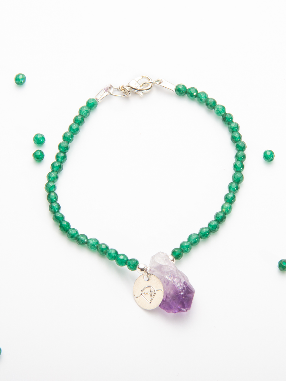 Pulsera de piedras ágata verde y amatista 2