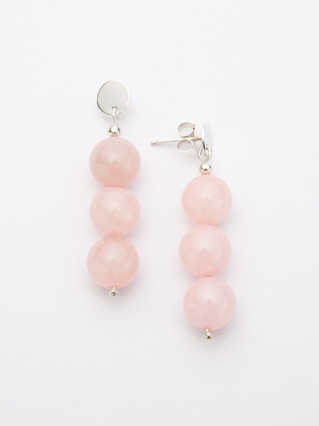 Aros de piedras cuarzo rosa y base de plata 1