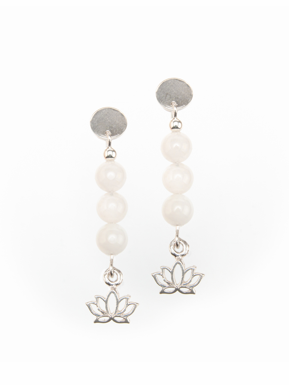 Aros flor de loto de plata y piedra luna 1