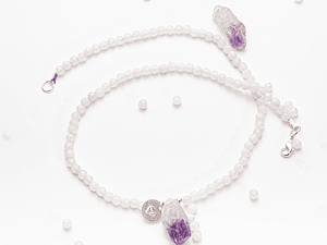 Collar de piedras cuarzo blanco y colgante amatista