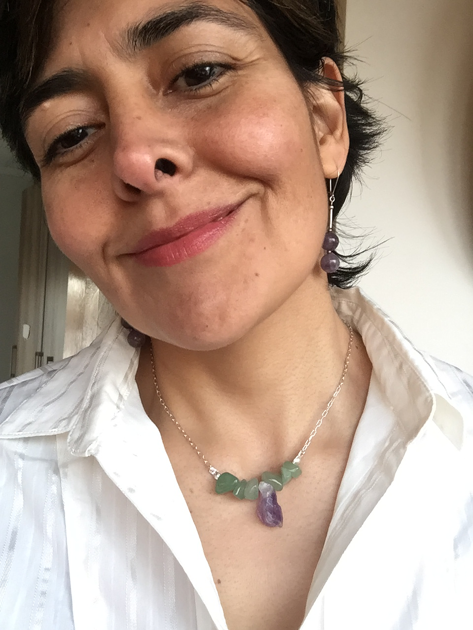 Cadena de plata 980 amatista y jade verde 3