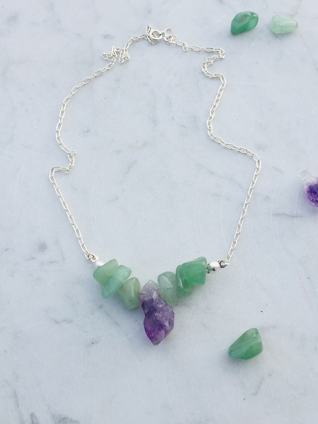 Cadena de plata 980 amatista y jade verde 4