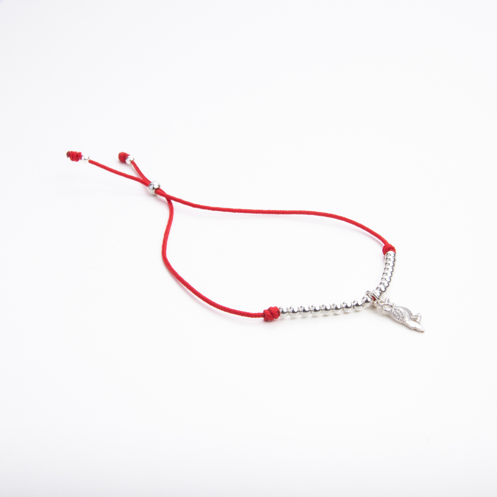 Pulsera Plata 925 San Benito Hilo Rojo Bolitas Trenzado