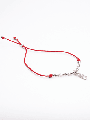 Pulsera de hilo regulable con dije y bolitas de plata