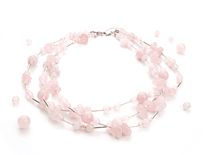 Collar triple de piedras cuarzo rosa y plata 950