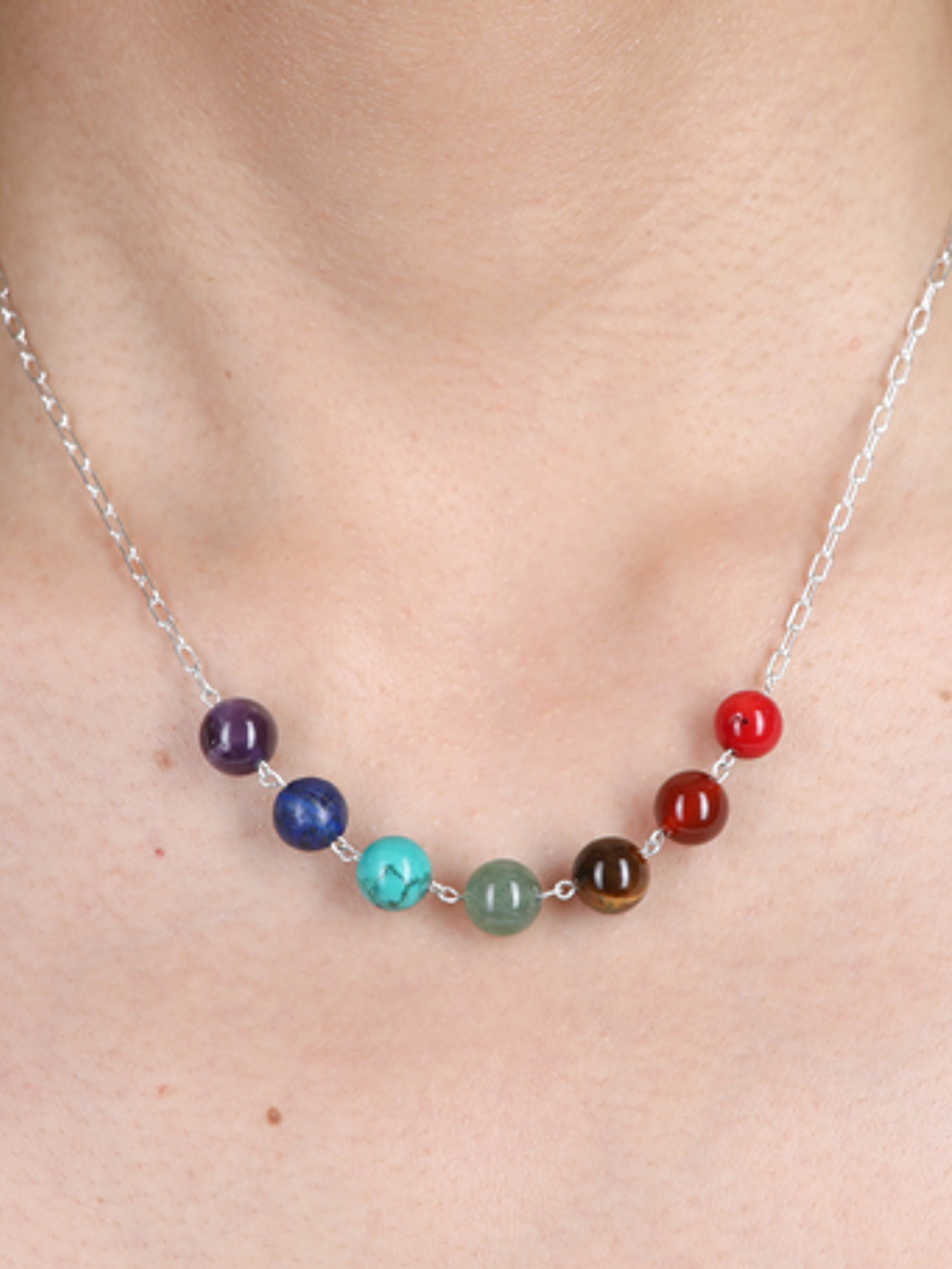 Cadena plata con piedras de los 7 chackras 1