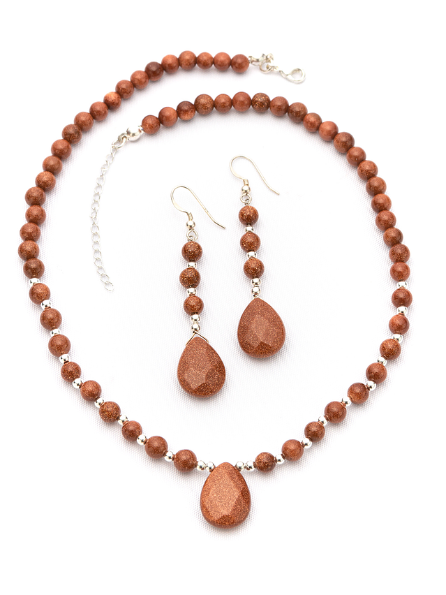 Conjunto gota de piedras del sol y detalles de plata 1