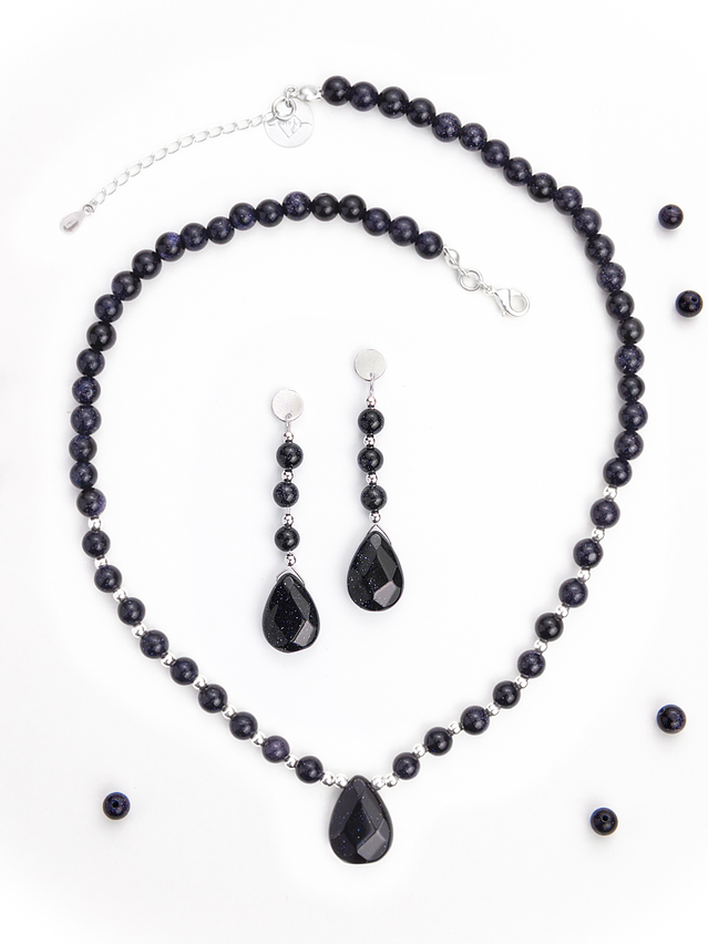 Conjunto gota de piedras lluvia de estrellas y detalles de plata 1