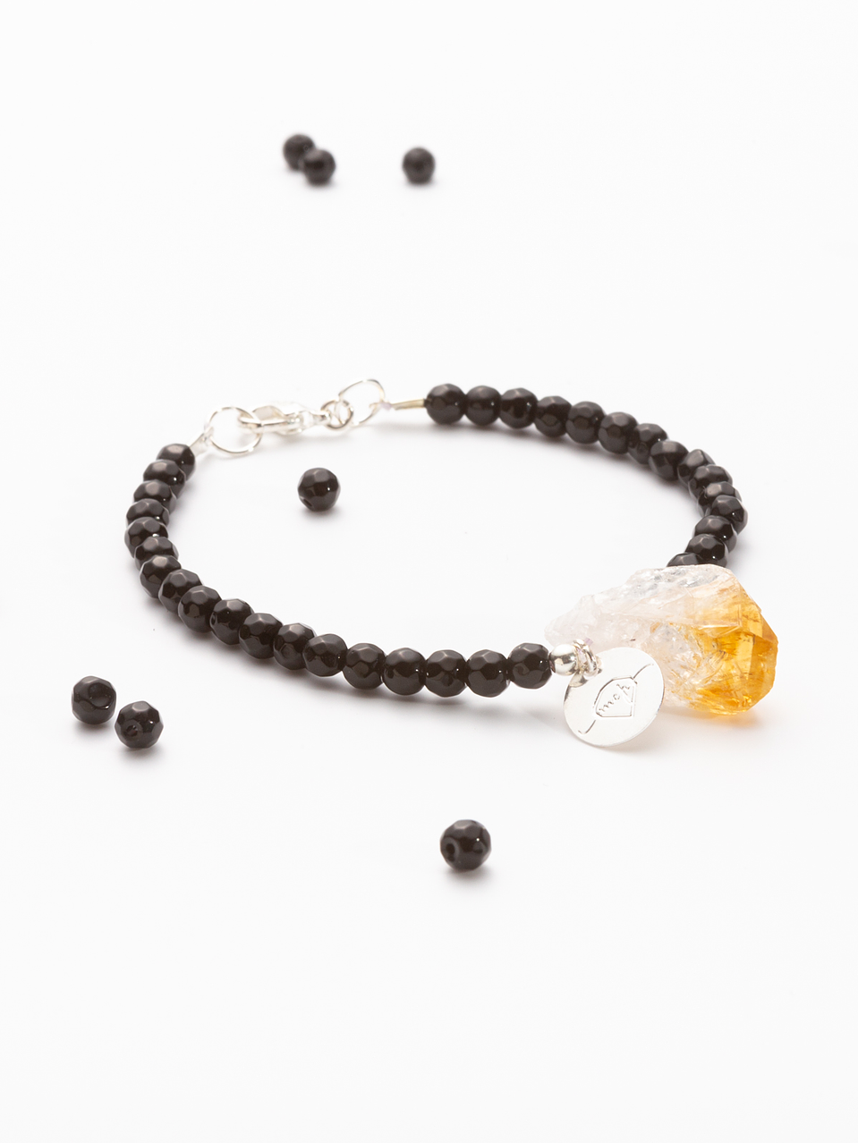 Conjunto de collar y pulsera de ágatas negras y colgante citrino 3