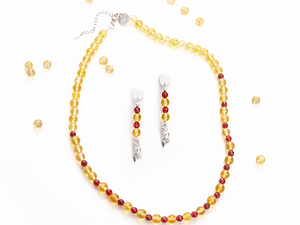 Conjunto búho de piedras citrino y ágatas granate