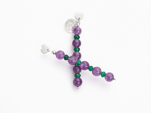 Aros corazón de piedras amatista y ágatas verde.