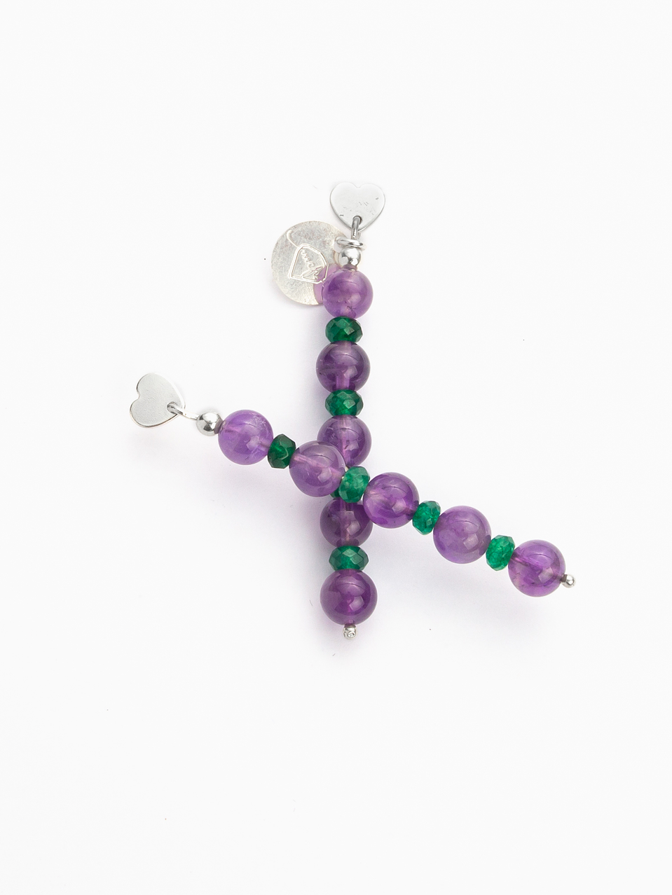 Aros corazón de piedras amatista y ágatas verde. 1