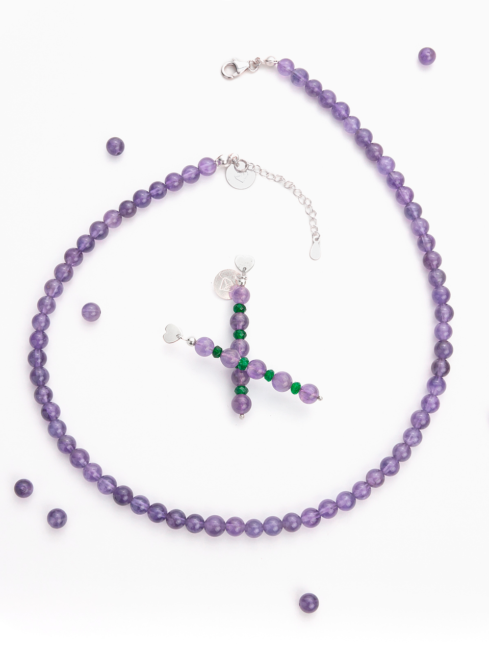 Conjunto de piedras amatista y ágatas verde 1