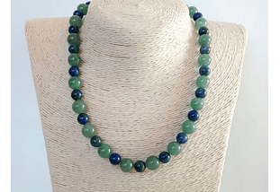 Collar de piedras jade verde y azurita