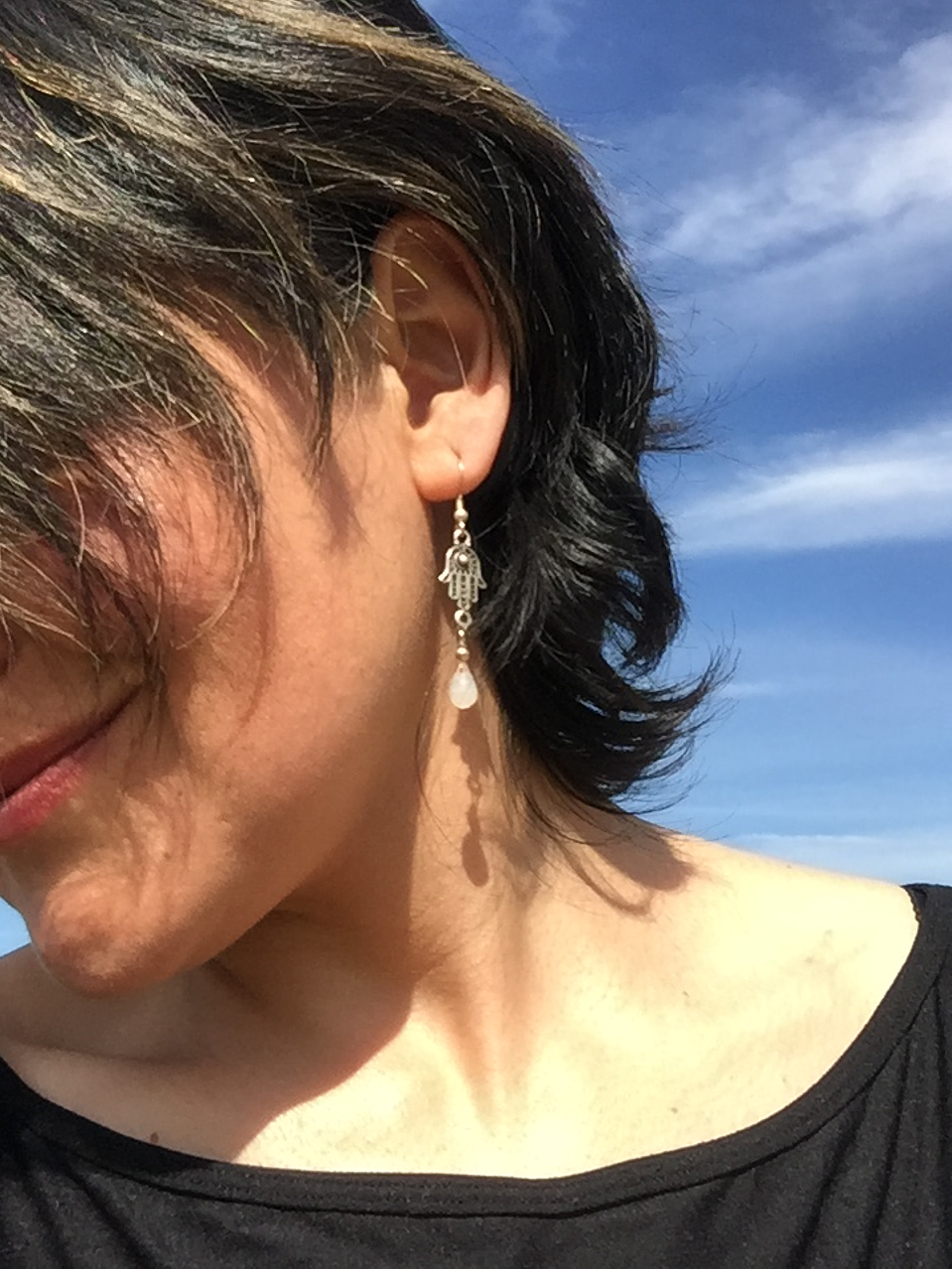 Aros mano de Fátima y piedra luna 2