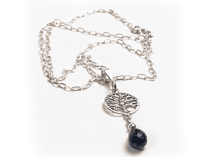 Cadena de plata 980, árbol de la vida y gota facetada de lapislazuli