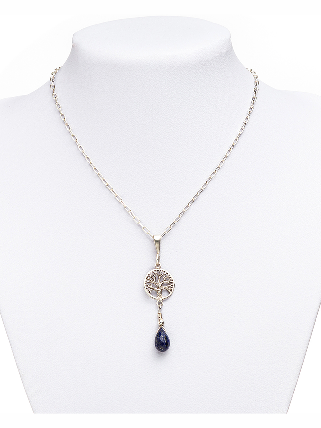 Cadena de plata 980, árbol de la vida y gota facetada de lapislazuli 2