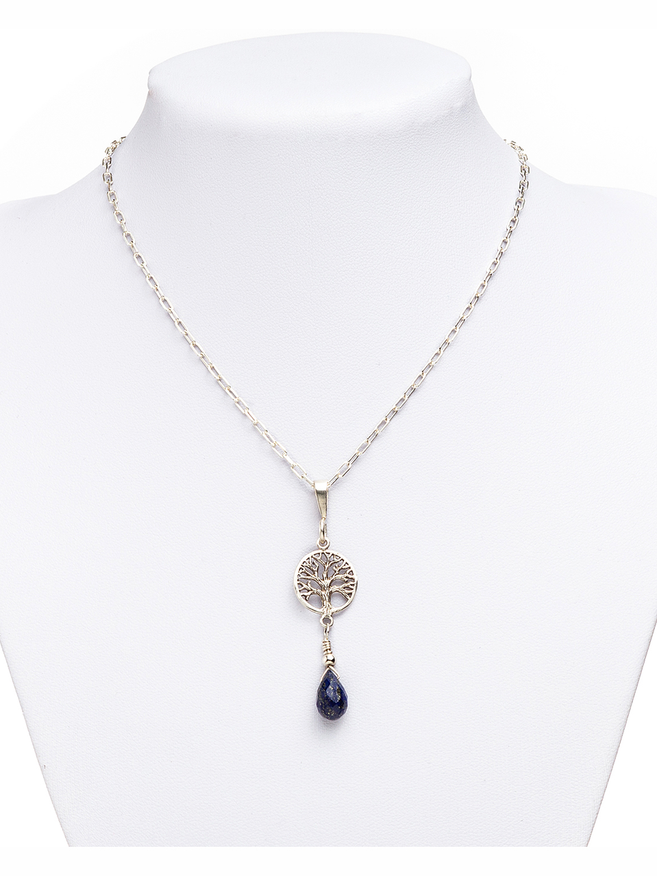 Cadena de plata 980, árbol de la vida y gota facetada de lapislazuli 2