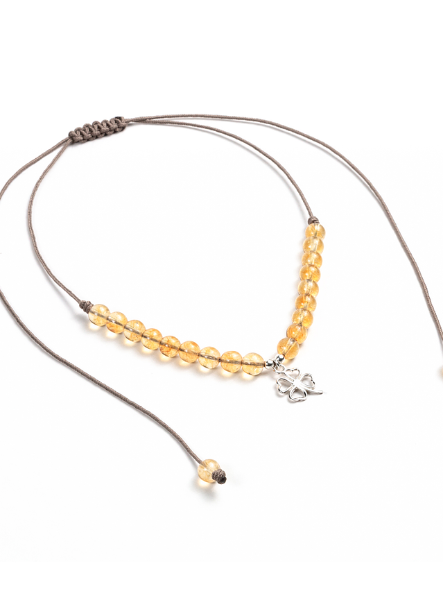Collar trébol de hilo regulable con piedras citrino 1
