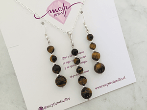 Conjunto de plata 980 con piedras ojo de tigre