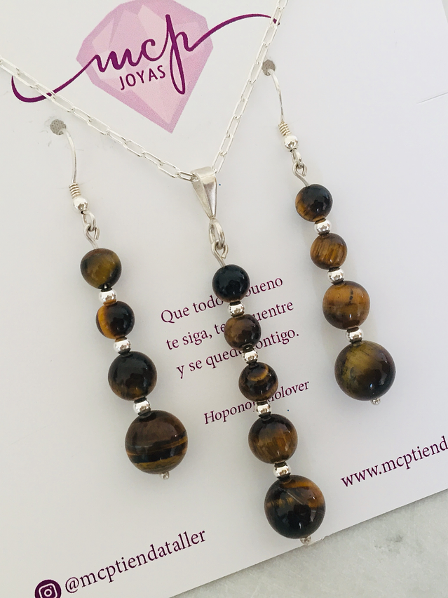 Conjunto de plata 980 con piedras ojo de tigre 1