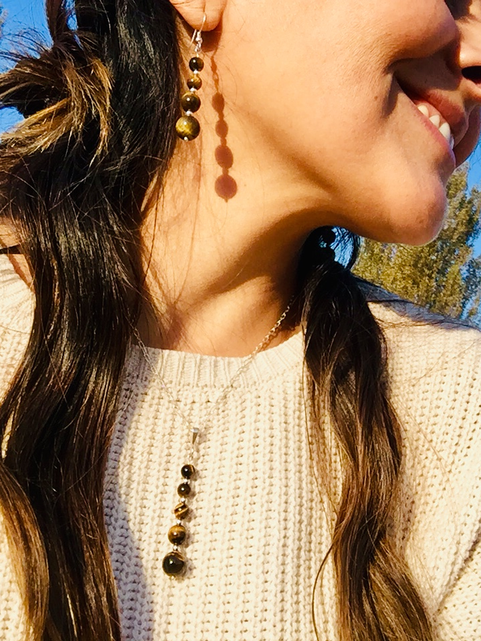 Conjunto de plata 980 con piedras ojo de tigre 5