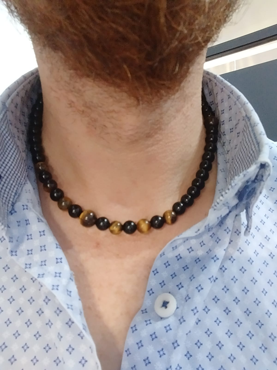 Collar de hilo regulable de piedras ónix y ojo de tigre 2