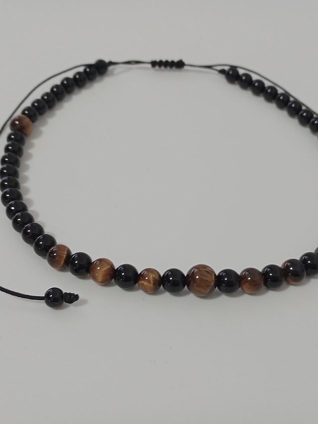 Collar de hilo regulable de piedras ónix y ojo de tigre 3