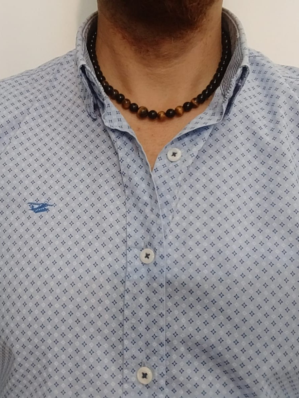 Collar de hilo regulable de piedras ónix y ojo de tigre 1