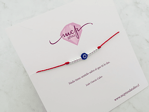 Pulsera ojo turco regulable con bolitas de plata