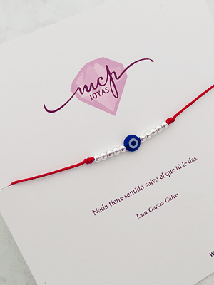 Pulsera ojo turco regulable con bolitas de plata