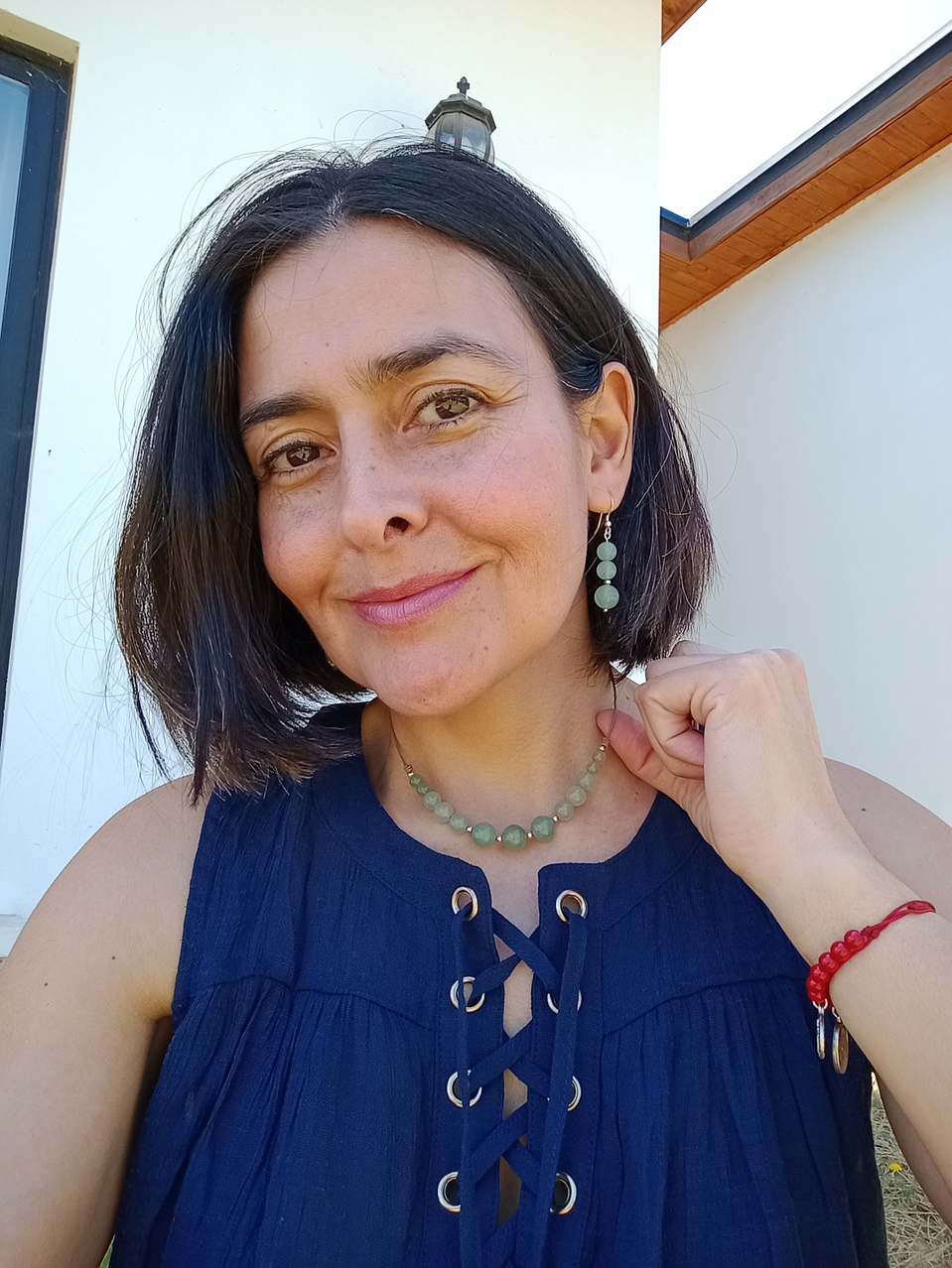 Conjunto de collar de hilo regulable y aros de jade verde 5