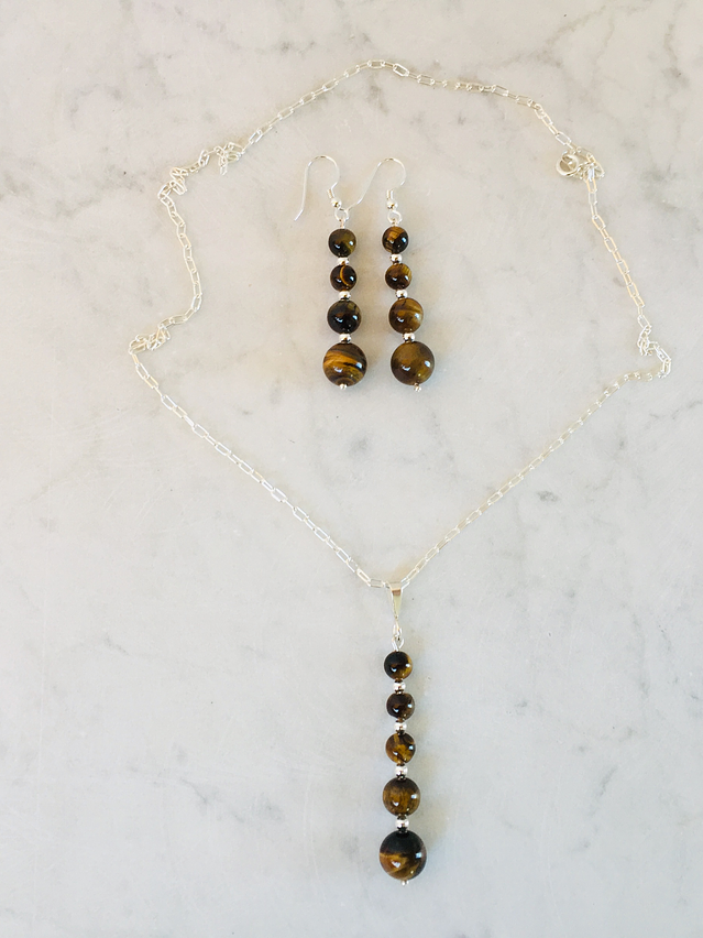 Aros de piedras ojo de tigre y detalles de plata 3