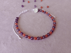 Tobillera regulable de piedras amatista y ágata cornalina