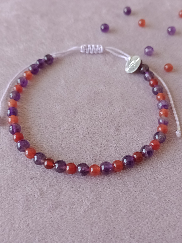 Tobillera regulable de piedras amatista y ágata cornalina 3