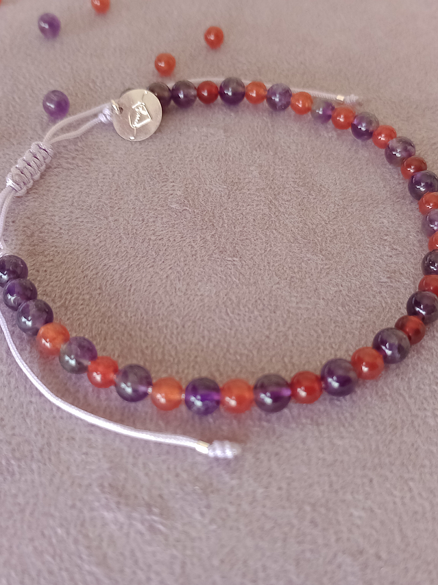 Tobillera regulable de piedras amatista y ágata cornalina 2