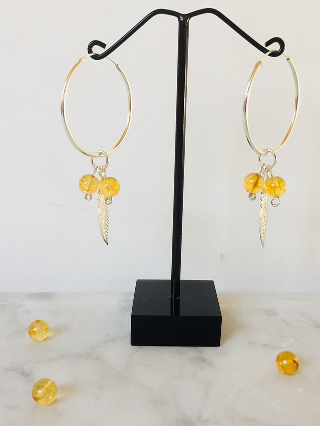 Argollas plumas de plata con piedras citrino 3