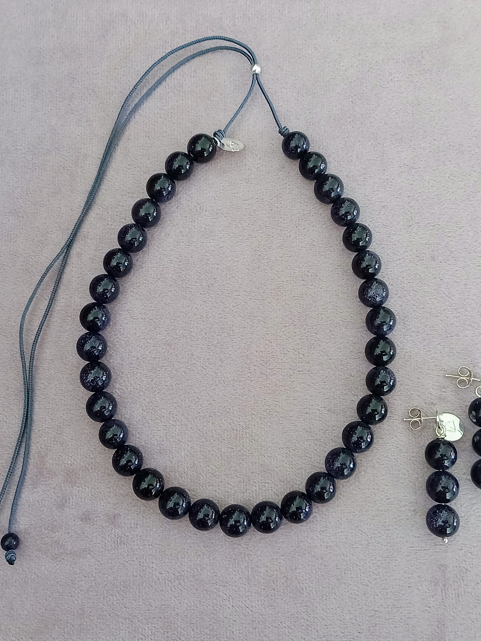 Conjunto de aros y collar de hilo regulable de piedras lluvia de estrellas 2