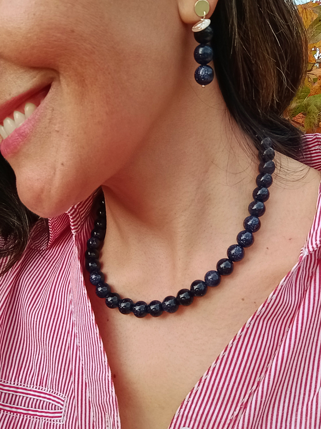 Conjunto de aros y collar de hilo regulable de piedras lluvia de estrellas 1