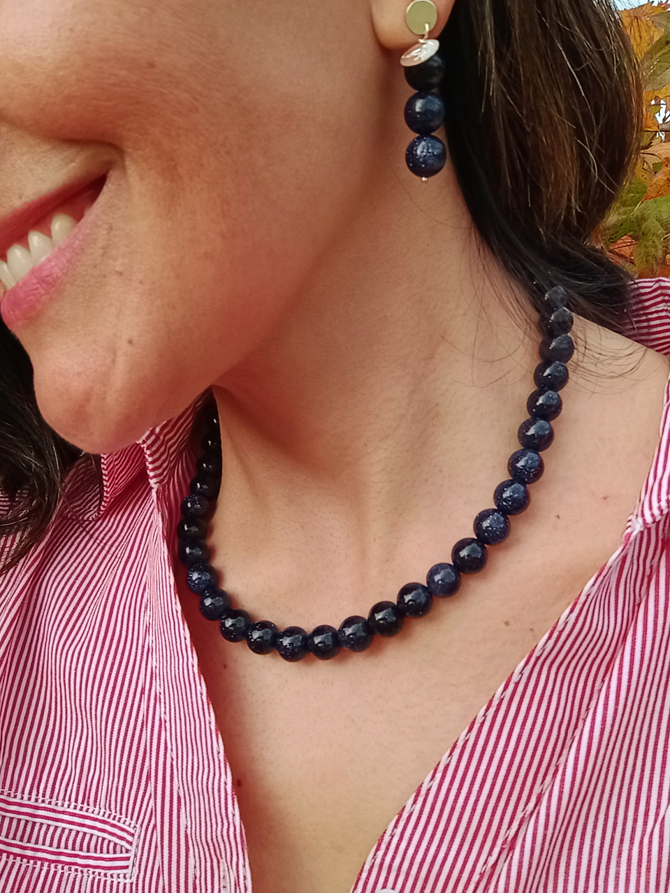 Conjunto de aros y collar de hilo regulable de piedras lluvia de estrellas 1