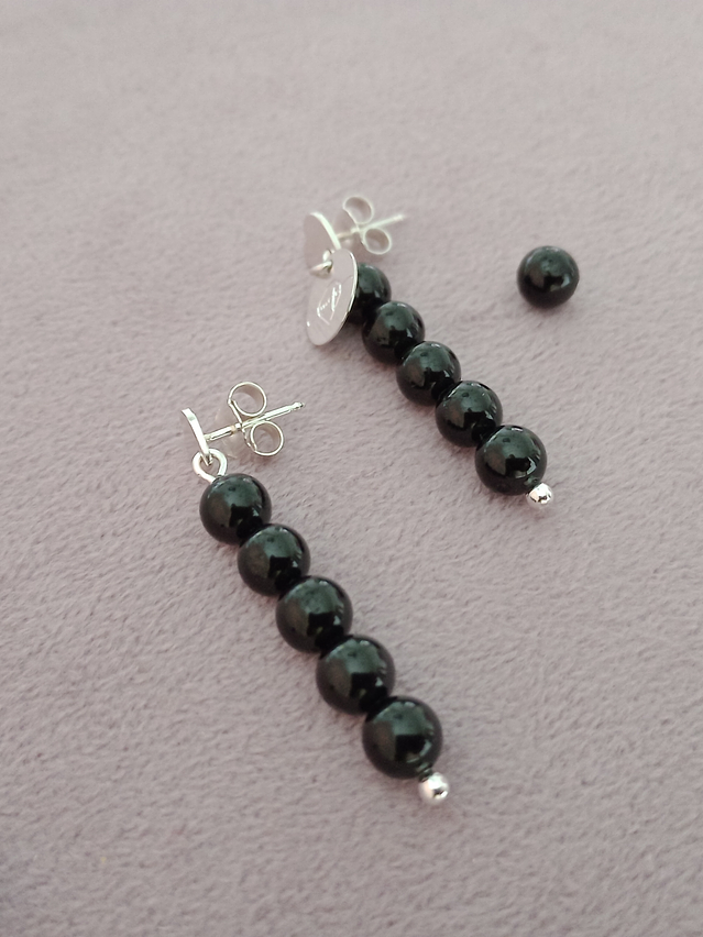 Aros corazón de plata y piedras turmalina  2