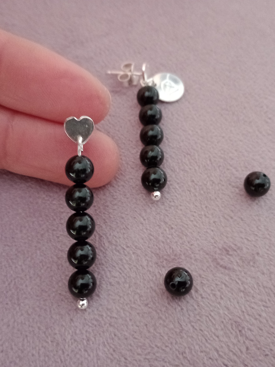 Aros corazón de plata y piedras turmalina  3