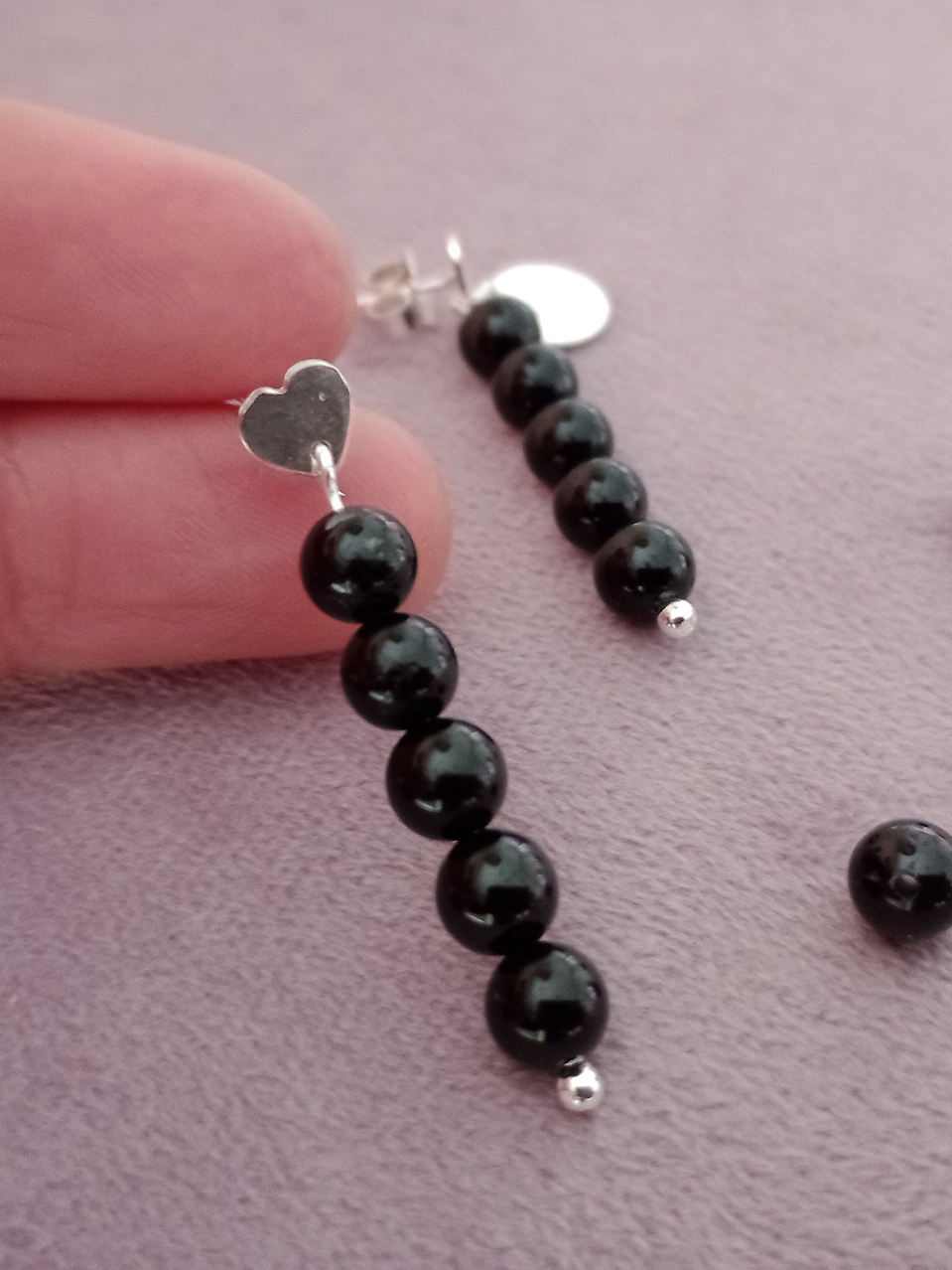 Aros corazón de plata y piedras turmalina  4