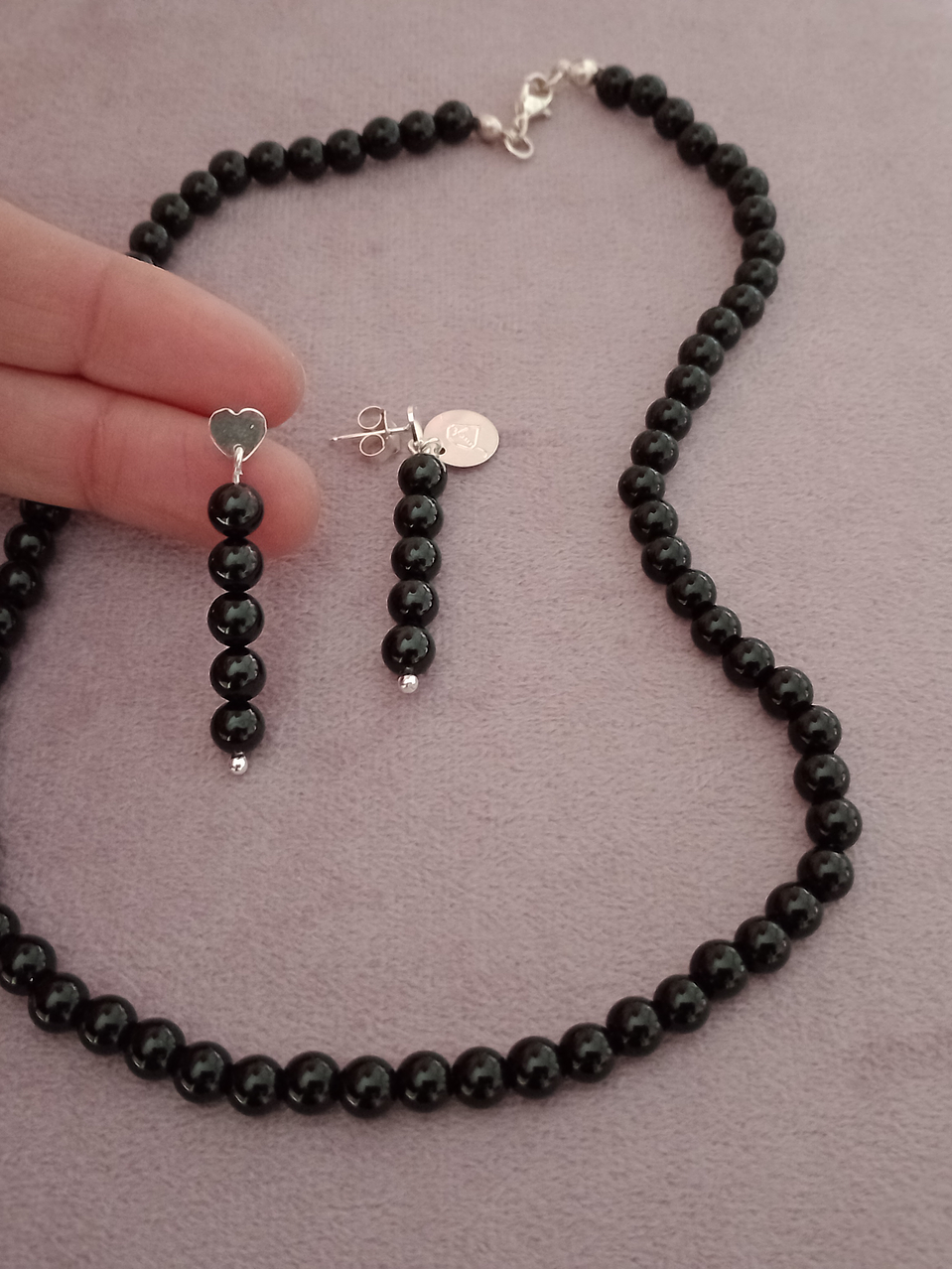 Conjunto de collar y aros de piedras turmalina 2