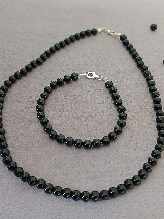 Conjunto de collar y pulsera de piedras turmalina  3