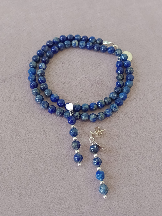 Conjunto de collar y aros de piedras lapislázuli 1