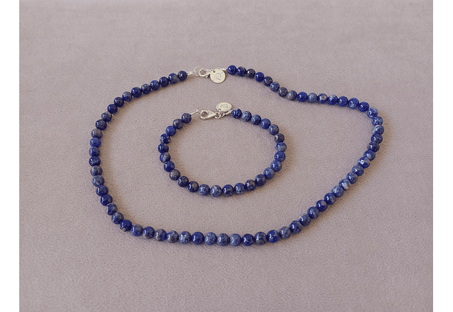 Conjunto de collar y pulsera de piedras lapislázuli