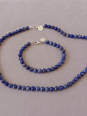 Conjunto de collar y pulsera de piedras lapislázuli