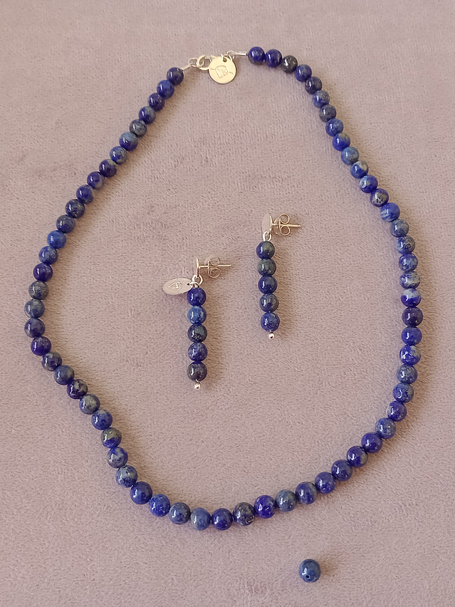 Conjunto de collar y aros de piedras lapislazuli 2